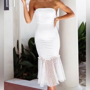 Selfie Leslie - Zoey Lace Overlay Flounce Hem Midi Dress White